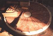 Round table with marquetry in progress